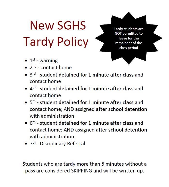 SGHS Tardy Policy for 2023-2024 school year